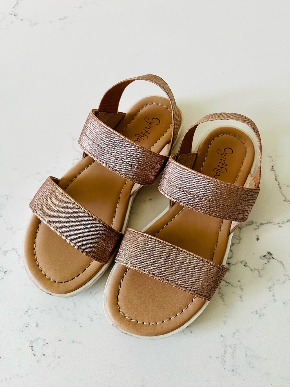Cynthia Rowley Kids Metallic beige Gold Double-Strap Sandals Size 11
